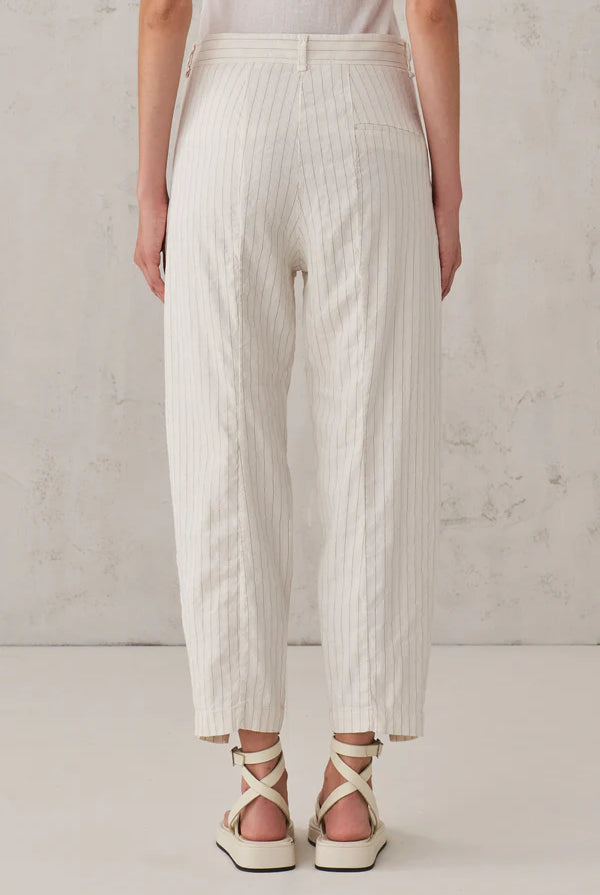Pinstripe Stretch Viscose Linen Comfort Fit Trousers - White by Transit Par-Such — view 3