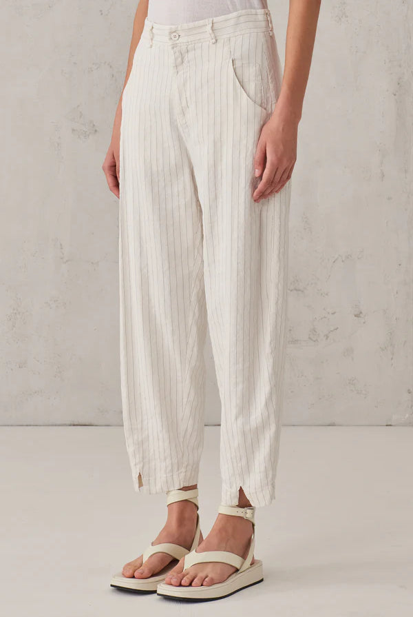Pinstripe Stretch Viscose Linen Comfort Fit Trousers - White by Transit Par-Such — view 4