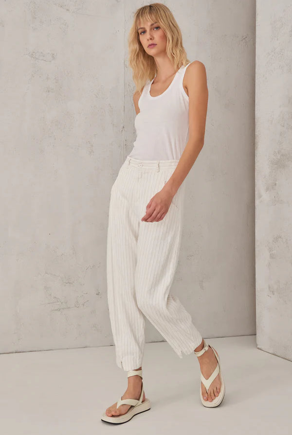 Pinstripe Stretch Viscose Linen Comfort Fit Trousers - White by Transit Par-Such | 25 South Boutiques