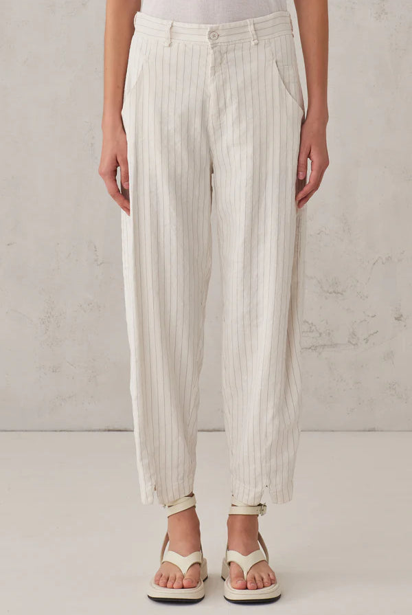 Pinstripe Stretch Viscose Linen Comfort Fit Trousers - White by Transit Par-Such — alternate view