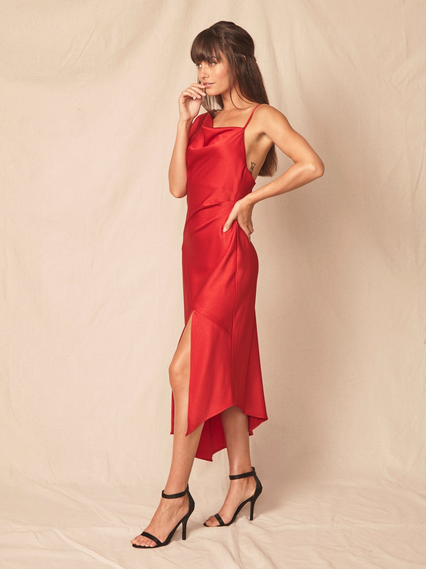 Everly Satin Dress - Red by Allen Schwartz — view 3