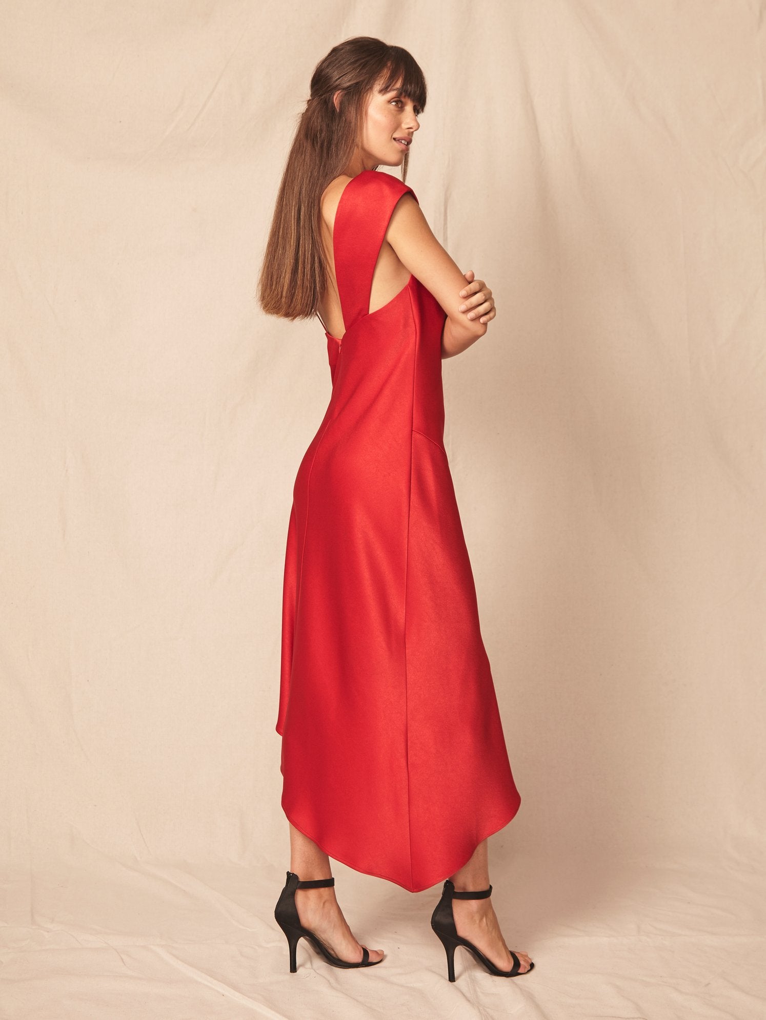 Everly Satin Dress - Red by Allen Schwartz — view 4