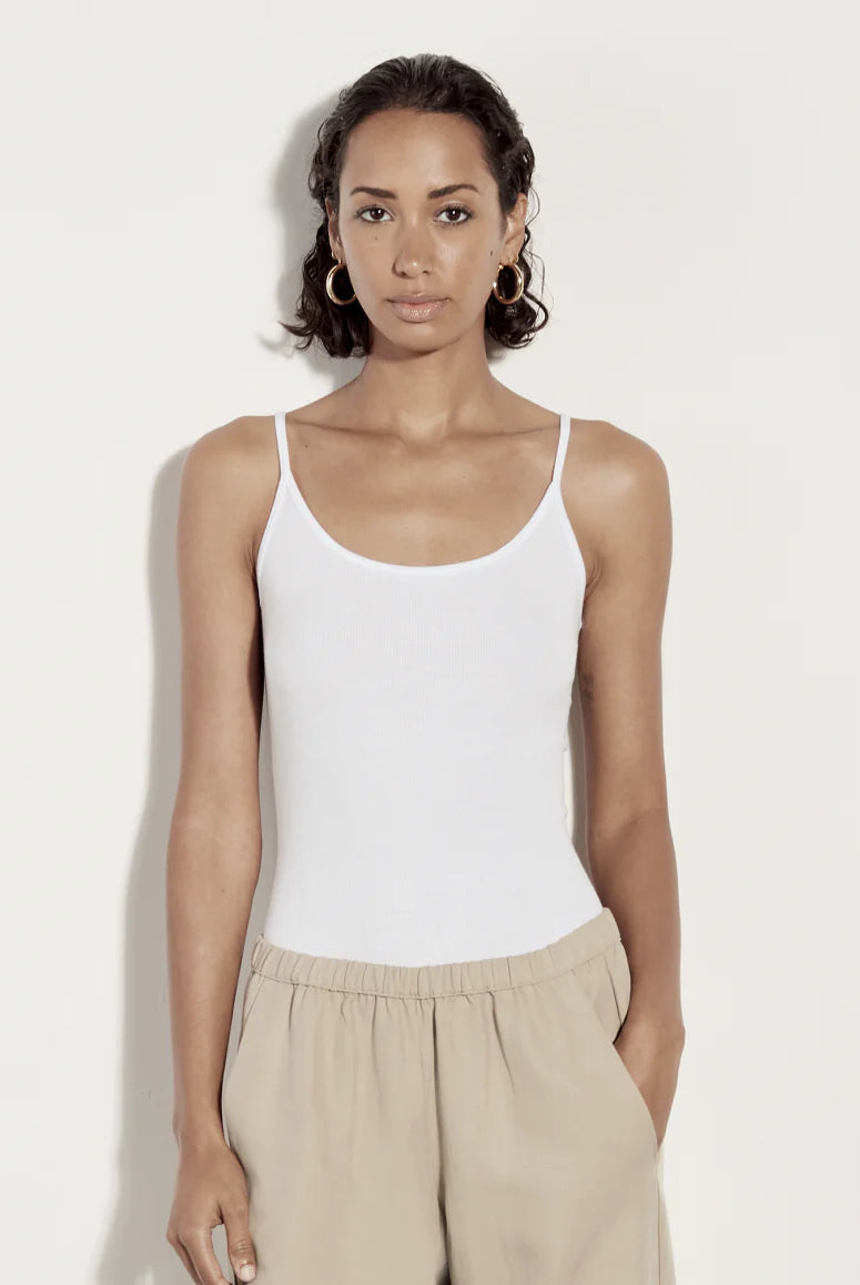 Stretch Silk Knit Rib Essential Tank - White by Enza Costa | 25 South Boutiques