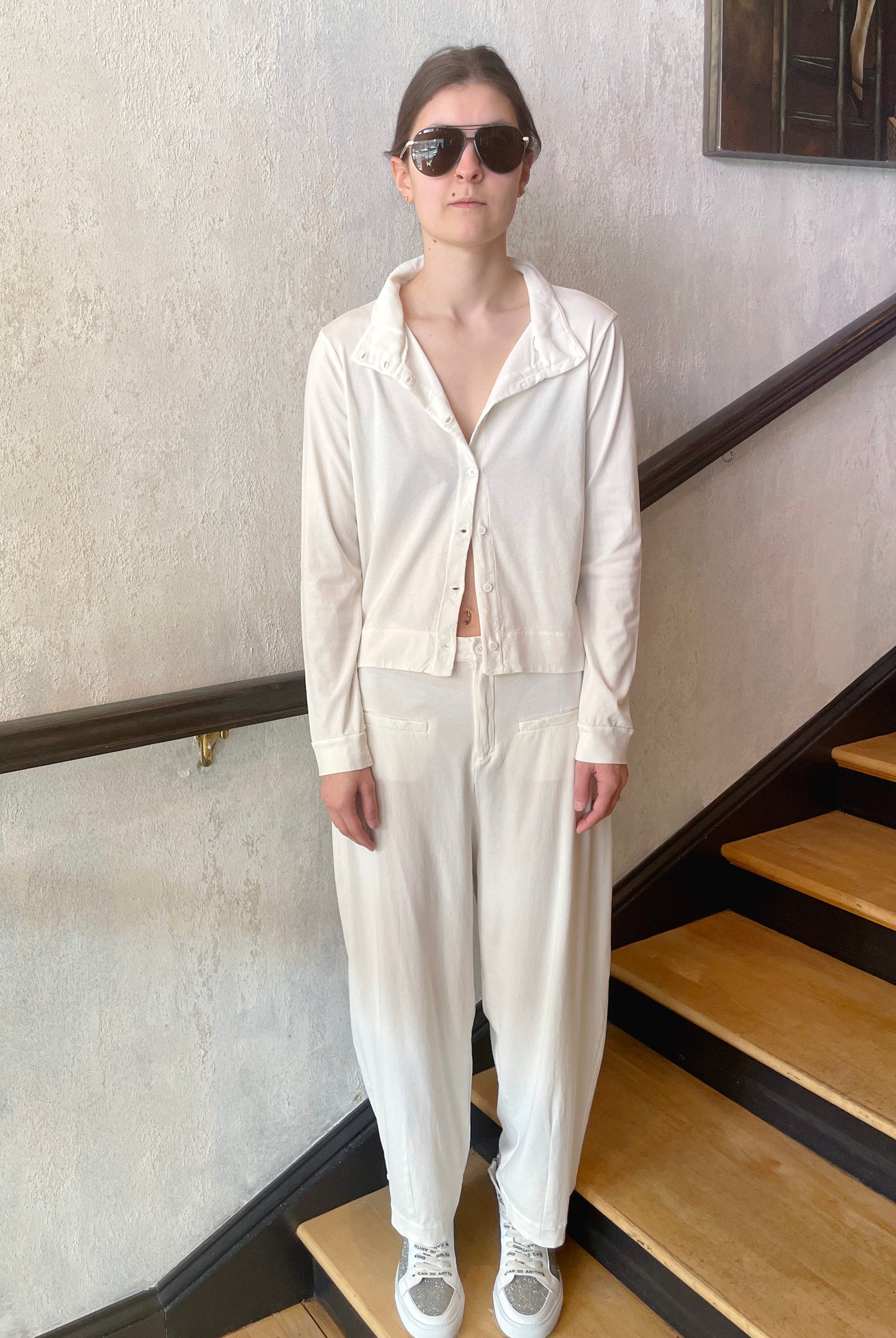 Boxy Fit Cotton Jersey Jacket - Ivory by Transit Par-Such — alternate view