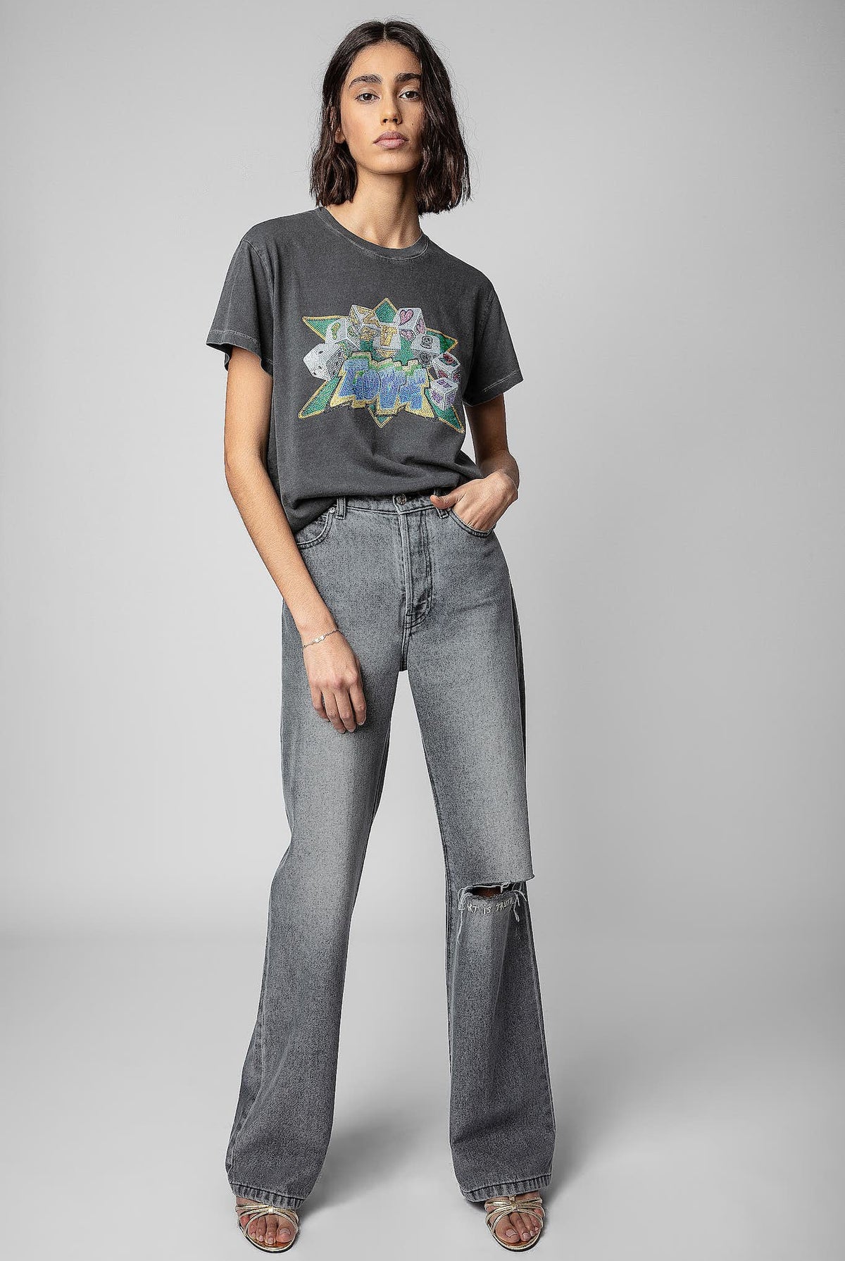 Zoe Rhinestone Tee - Carbone by Zadig & Voltaire — alternate view