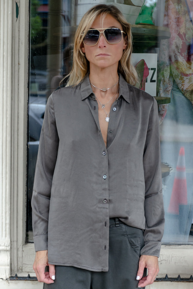 Stretch Satin Silk Shirt - Mud by Transit Par-Such — view 4