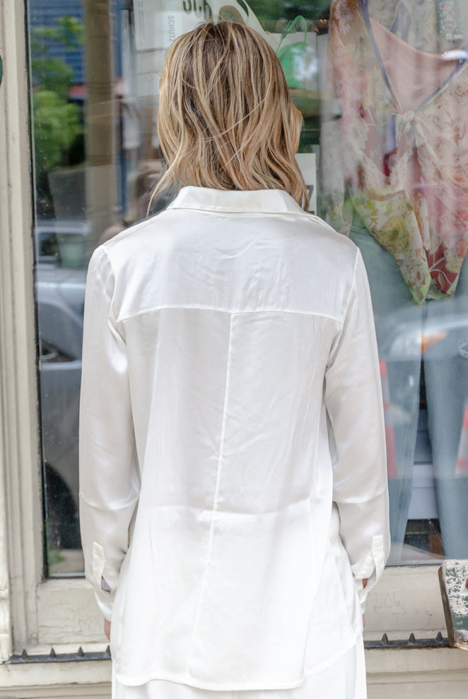 Stretch Satin Silk Shirt - Off White by Transit Par-Such — view 7