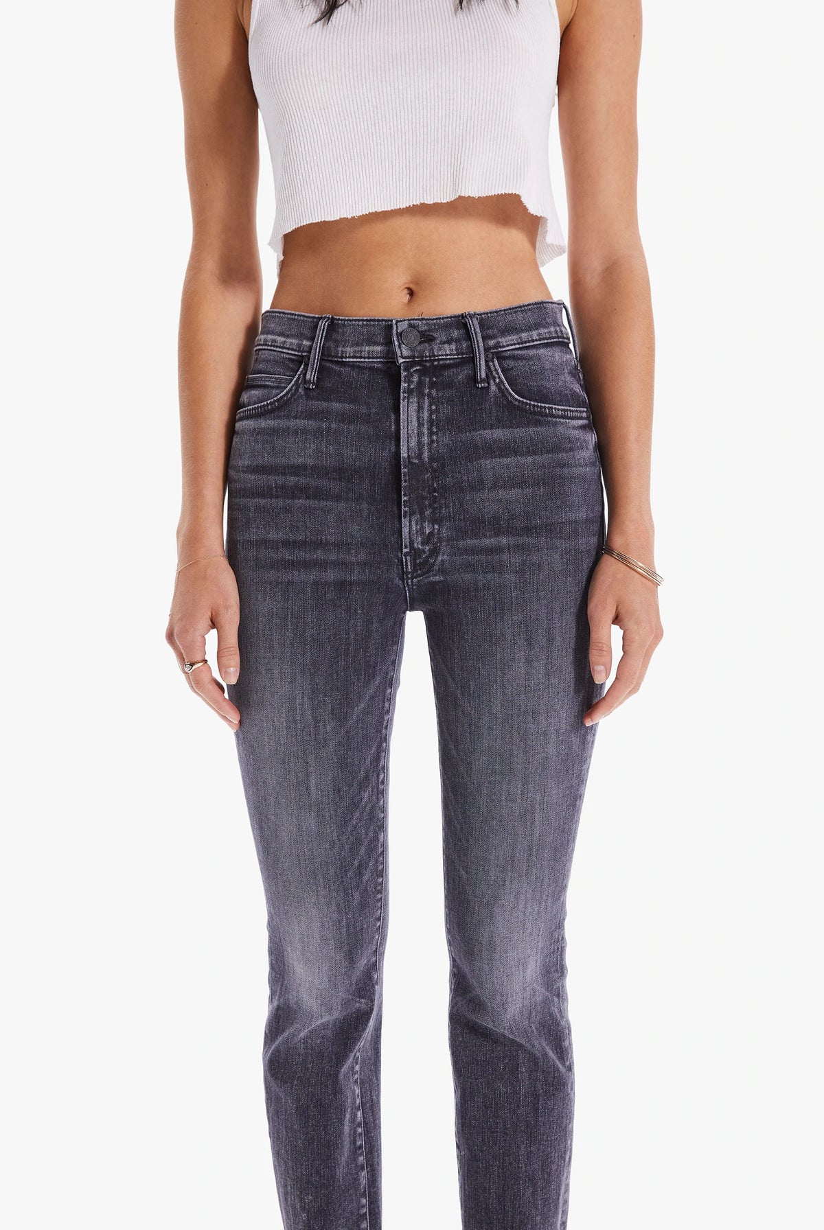High Waisted Rascal Ankle Step Fray - Night Garden by MOTHER — view 4