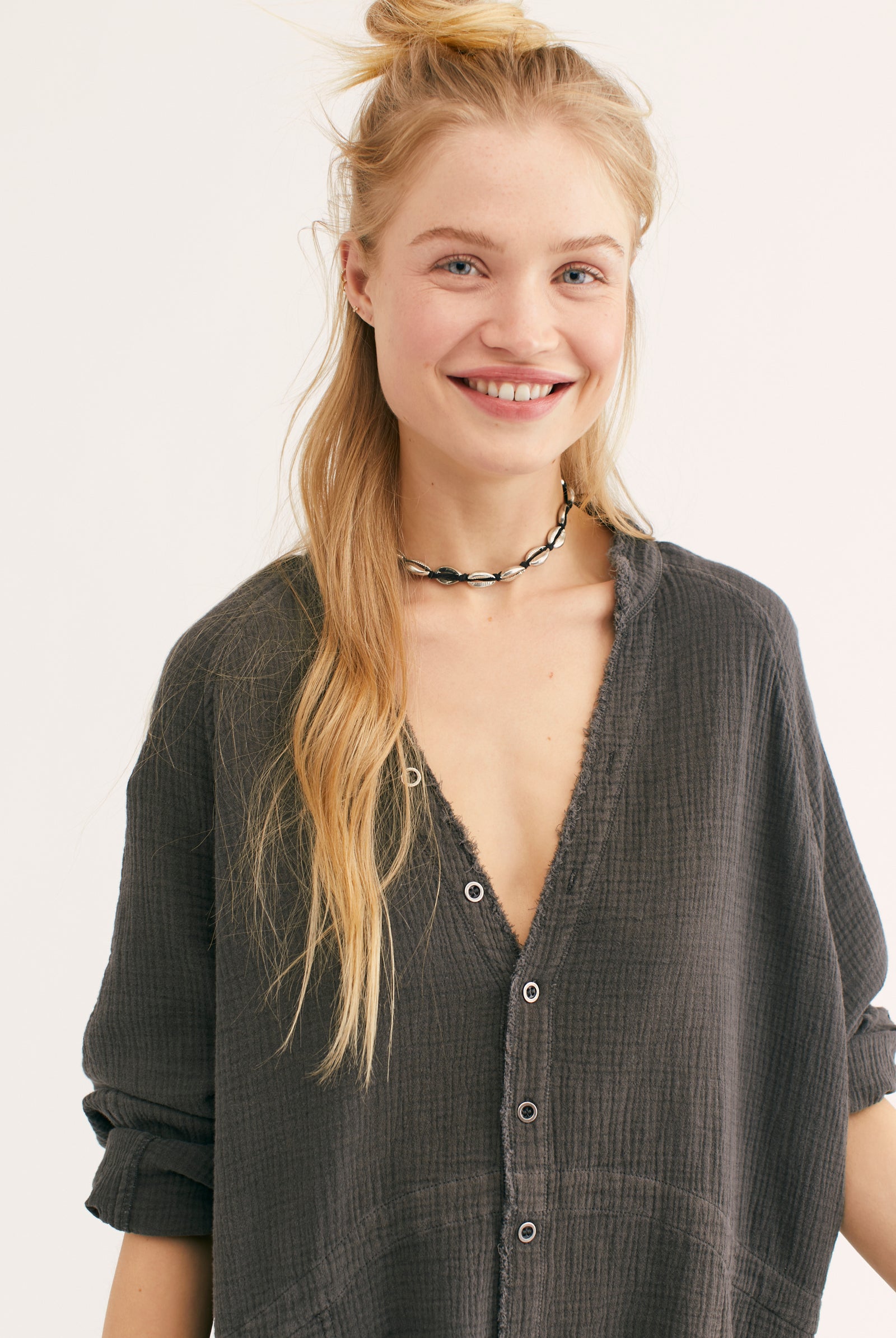 Summer Daydream Button Down - Washed Black by Free People — view 3