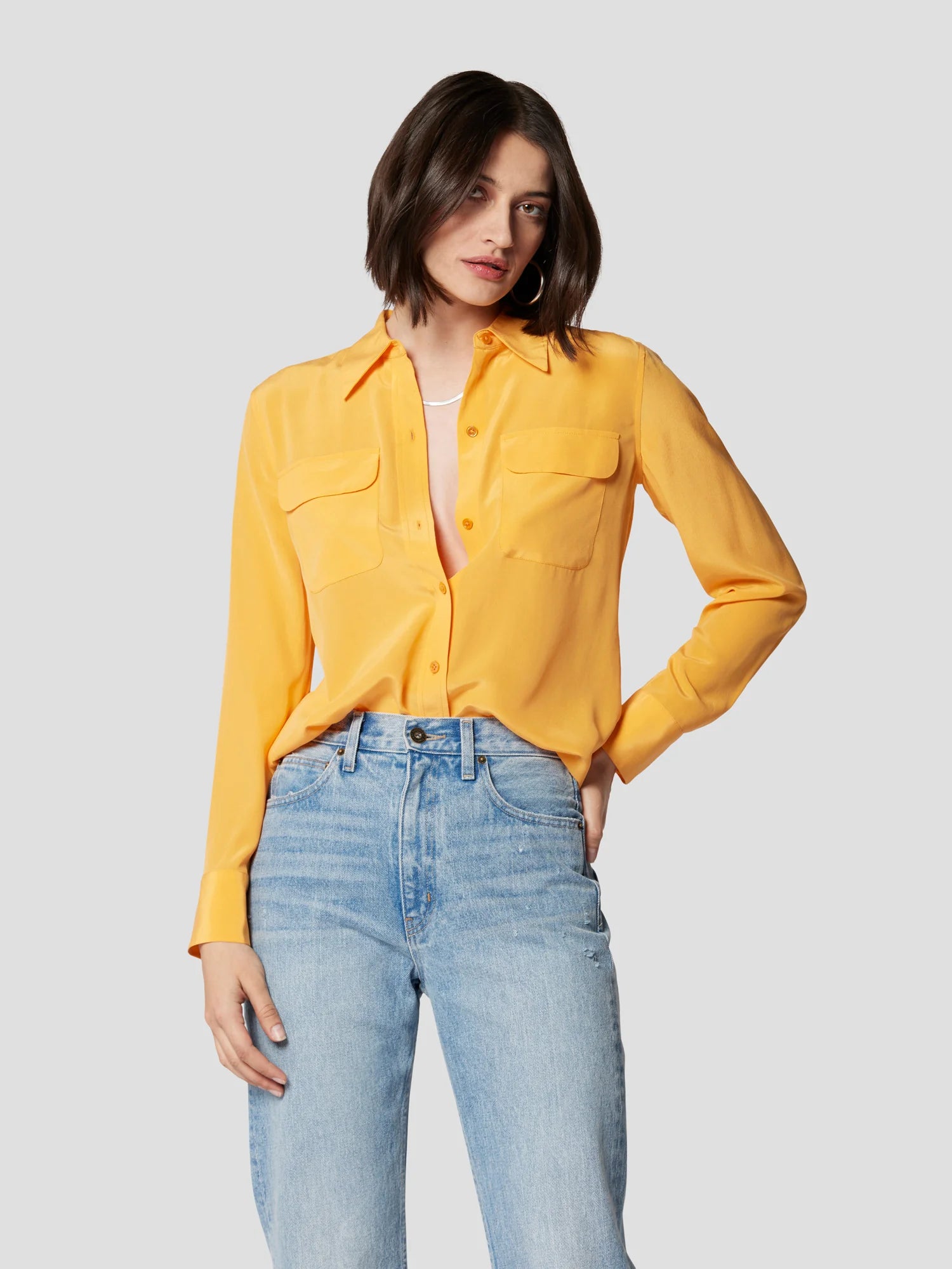 Slim Signature Silk Shirt - Apricot Orange by Equipment | 25 South Boutiques