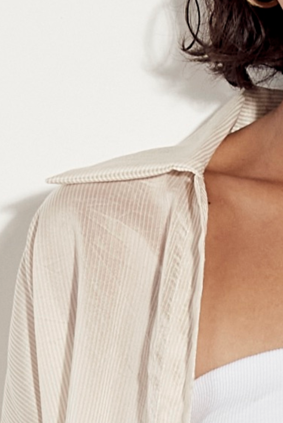 Striped Silk Shirt - Khaki Stripe by Enza Costa — alternate view