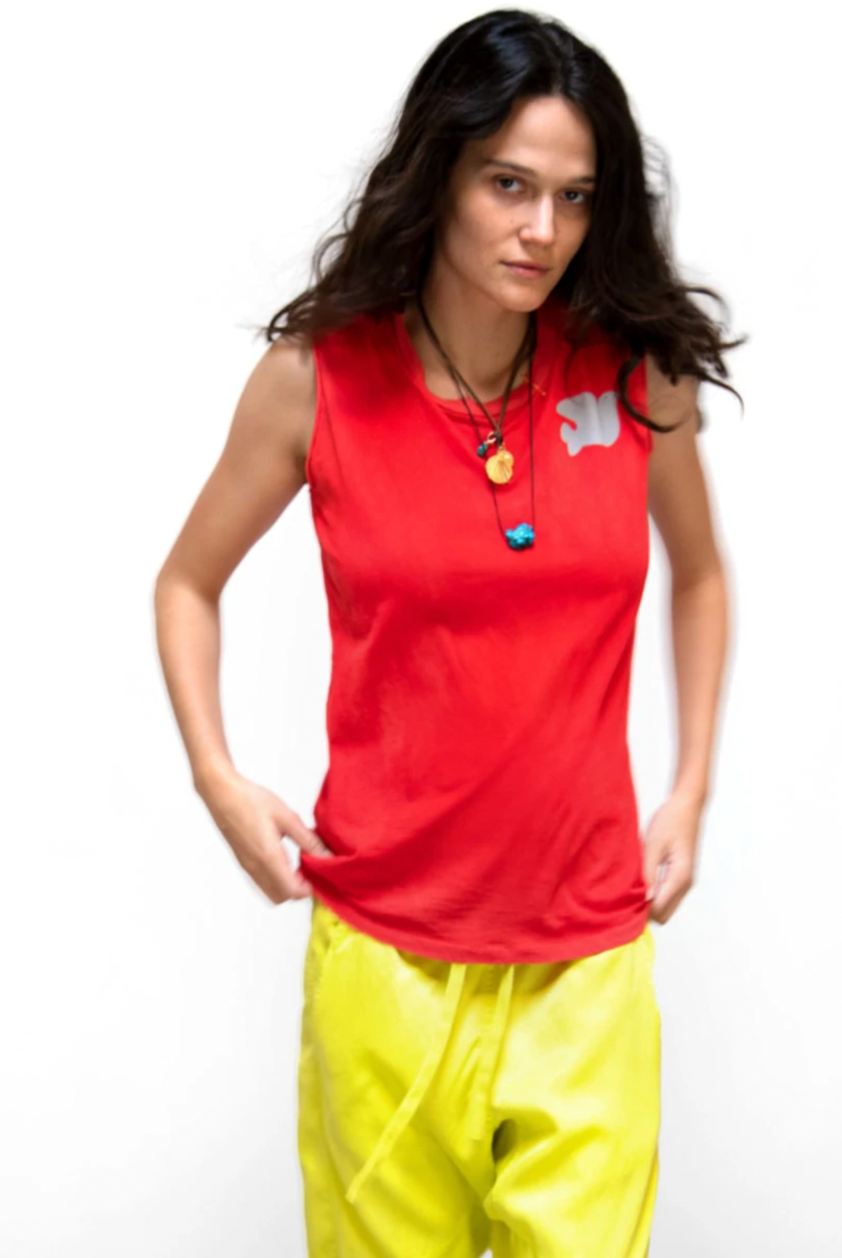 FreeCity Dove Super VIntage Cutoff Tank - Red Light — alternate view