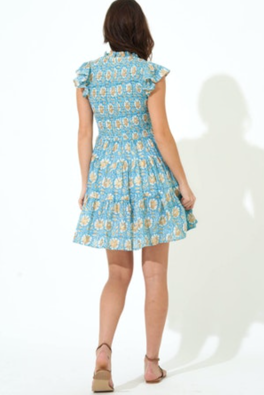 Smocked Flirty Short Dress - Ocean Haveli by Oliphant — alternate view