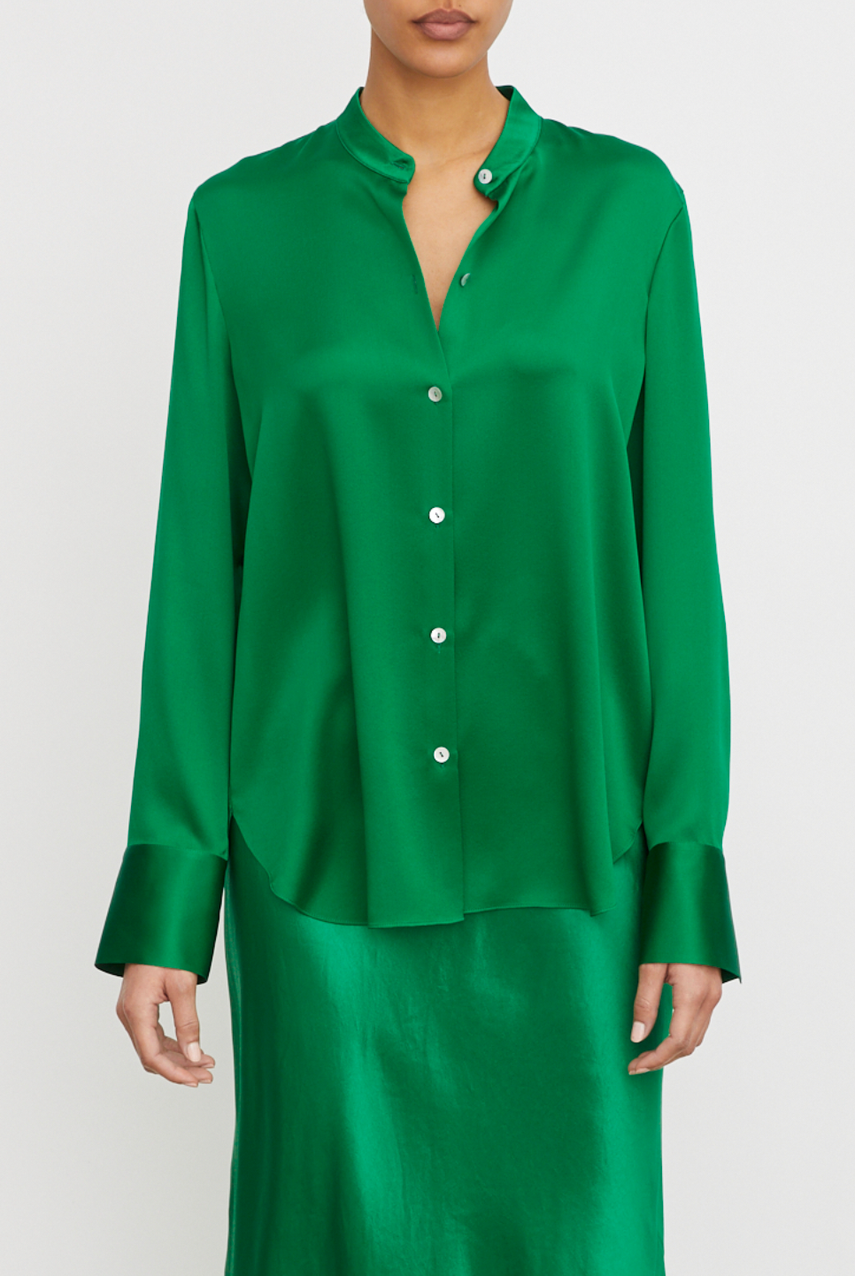 Slim Fitted Band Collar Blouse - Emerald by Vince | 25 South Boutiques