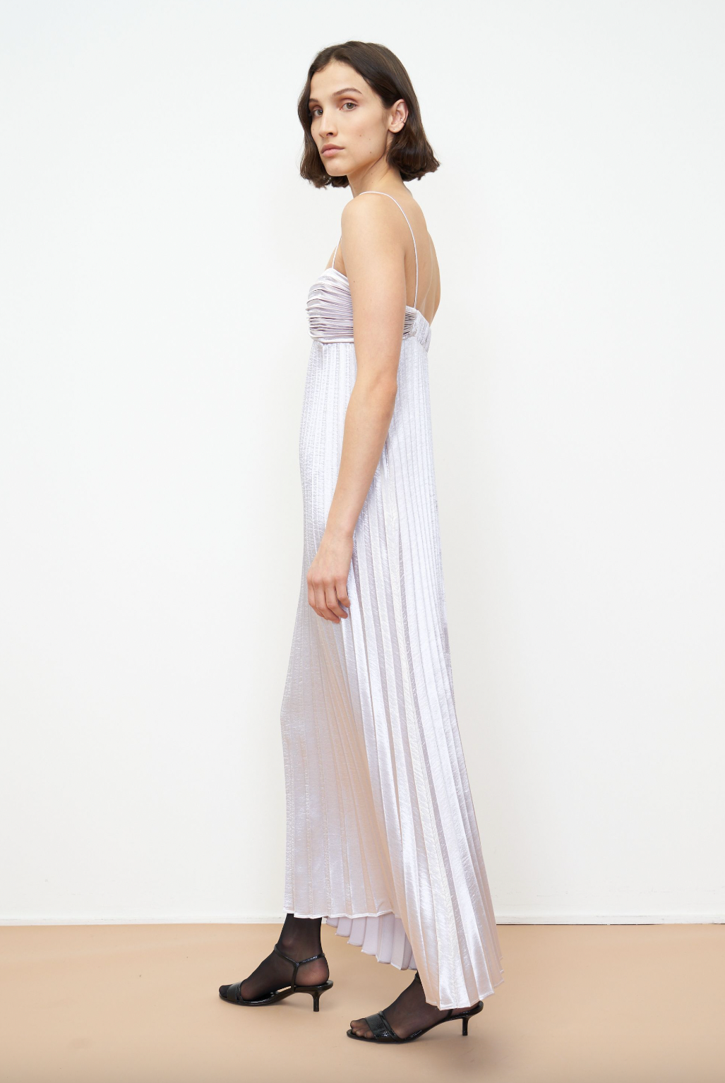 Lamé Pleated Dress - Silver by Rebecca Taylor — view 3