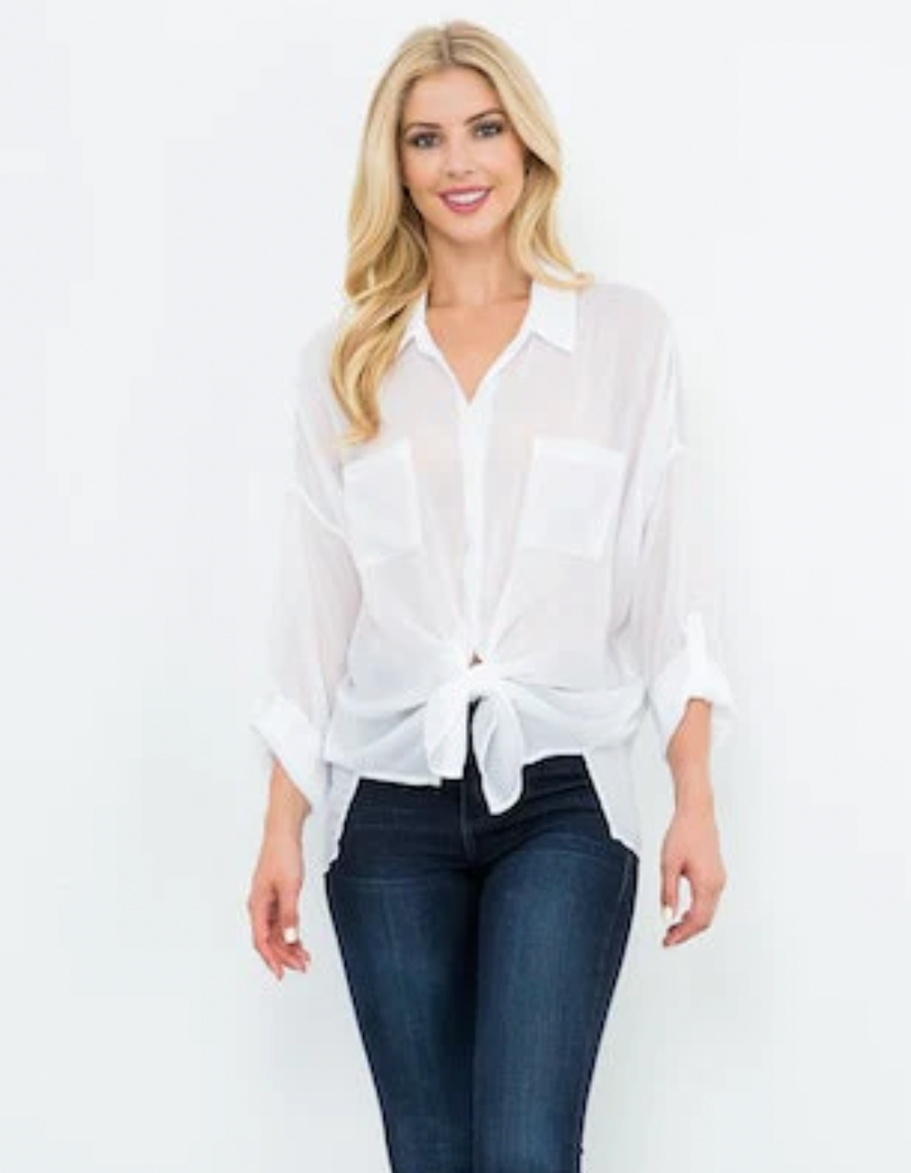 Cargo Pocket Tie Front Top - Optic White by Maven West | 25 South Boutiques