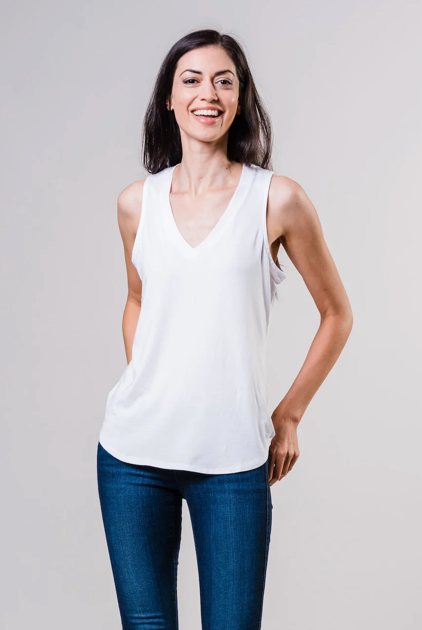 Zen Lightweight Jersey Tank - White by Southcott | 25 South Boutiques