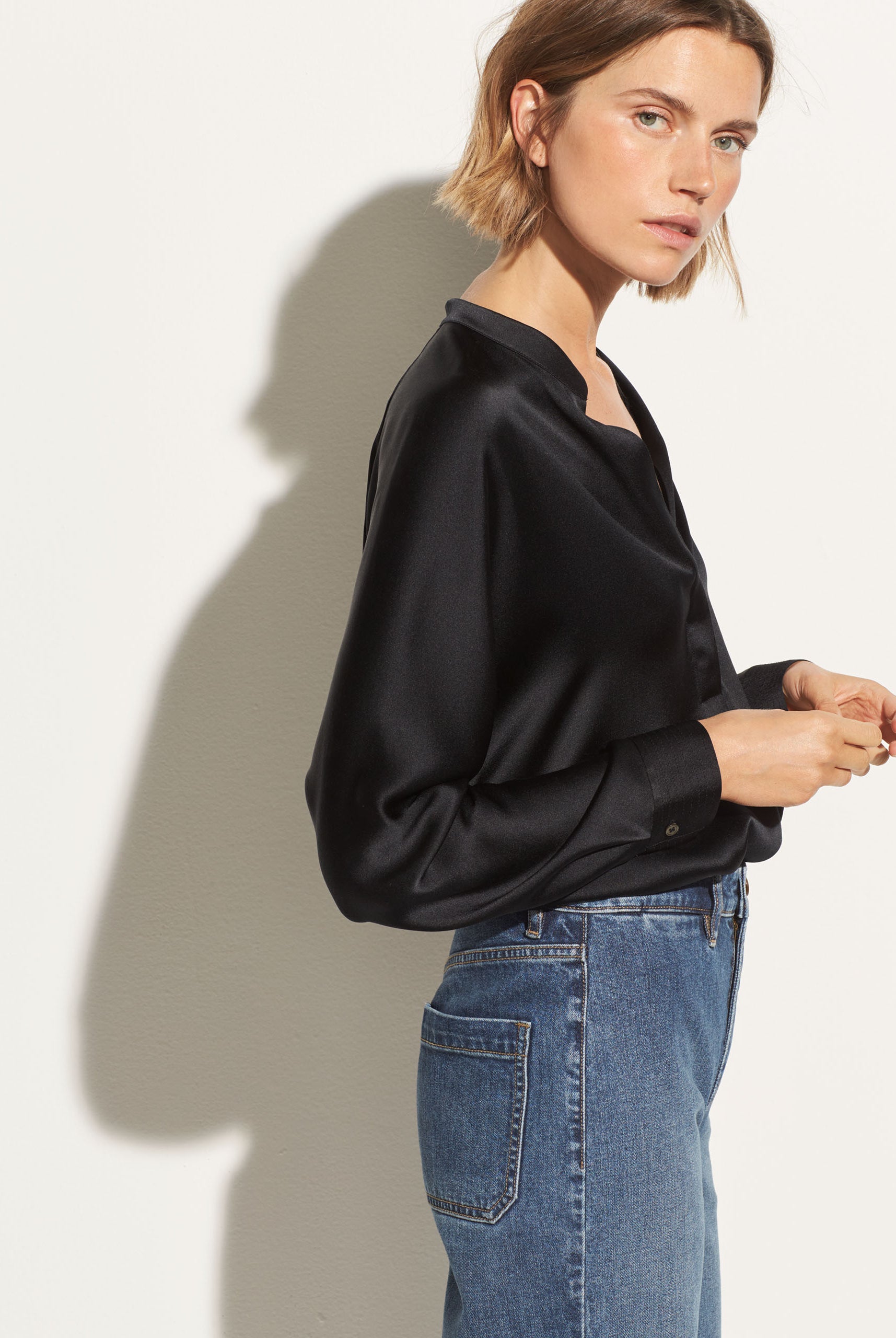 Band Collar Silk Blouse - Black by Vince | 25 South Boutiques