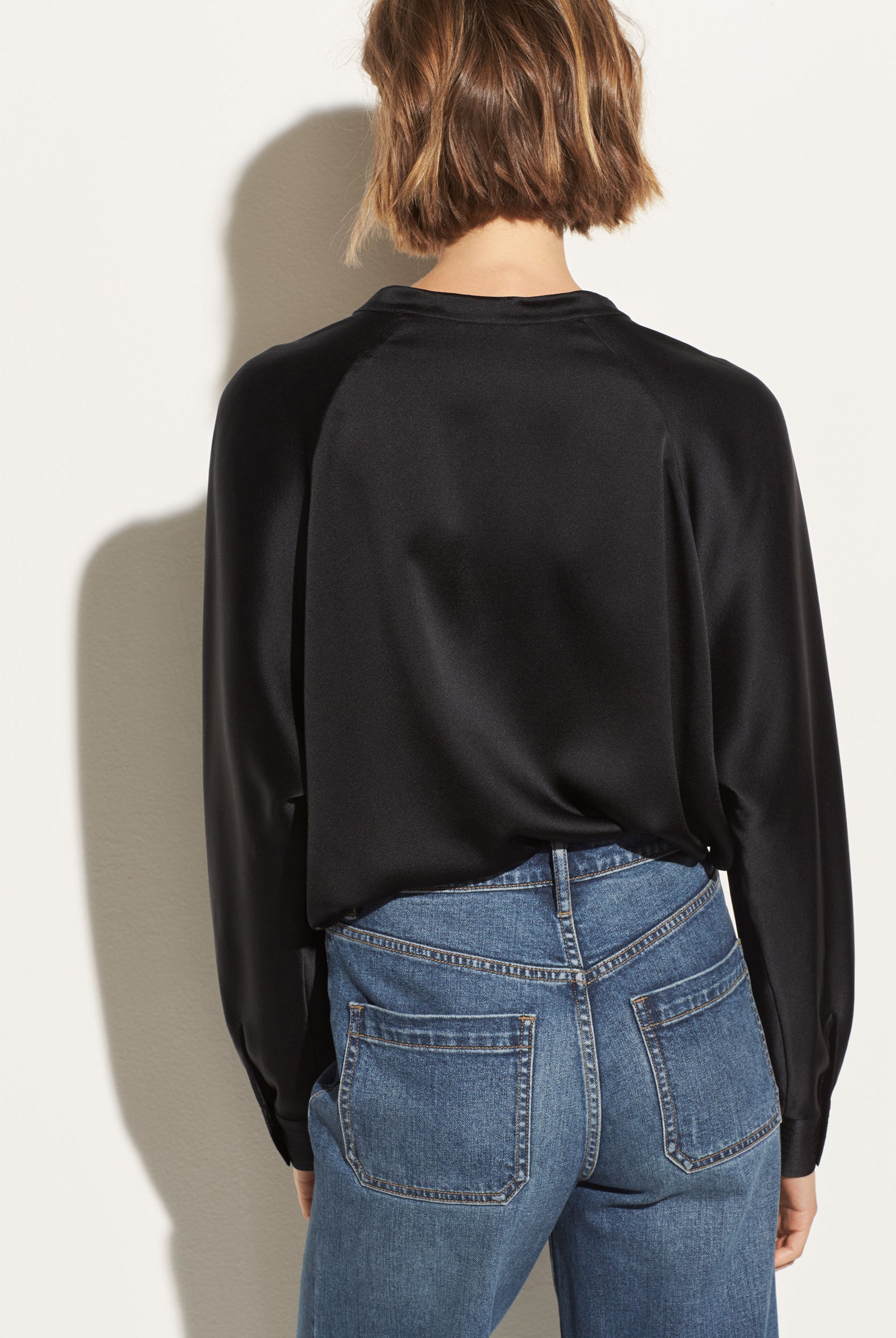 Band Collar Silk Blouse - Black by Vince — view 4