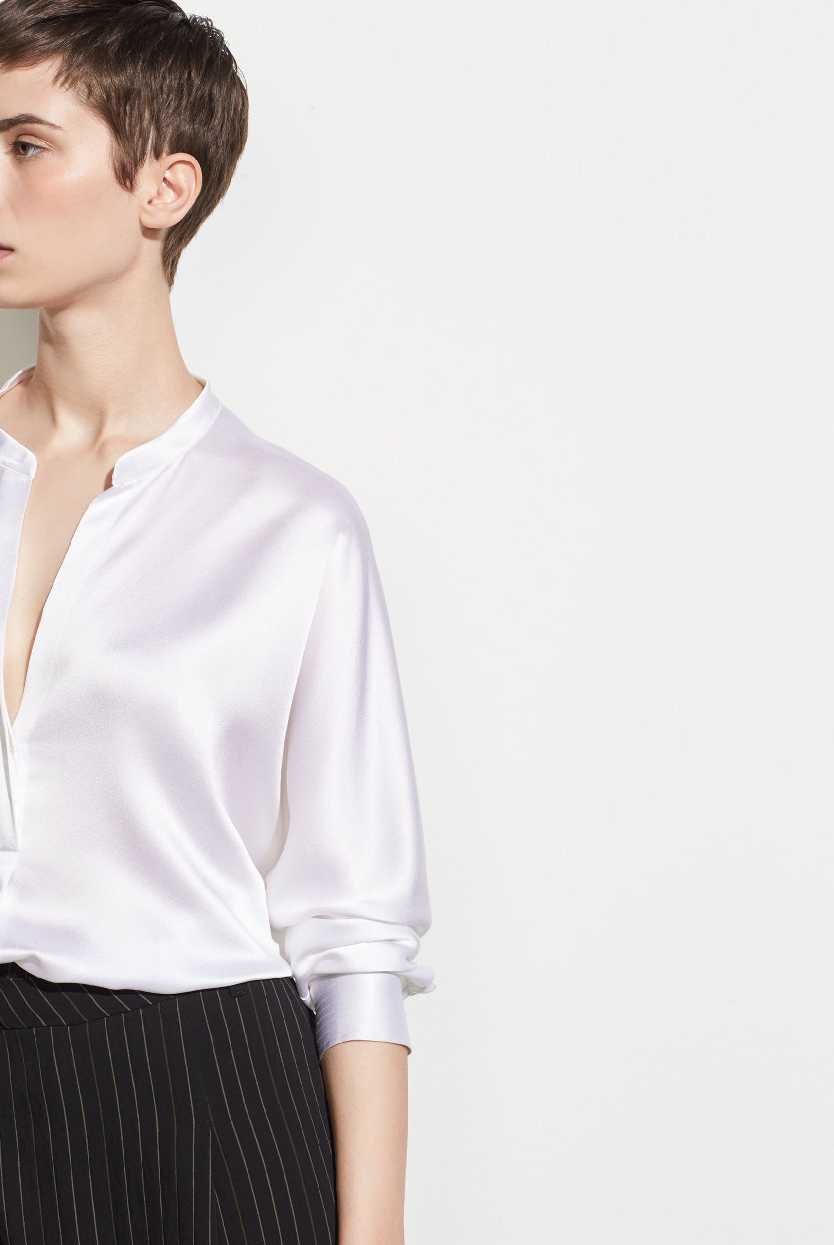 Band Collar Silk Blouse - Optic White by Vince — alternate view