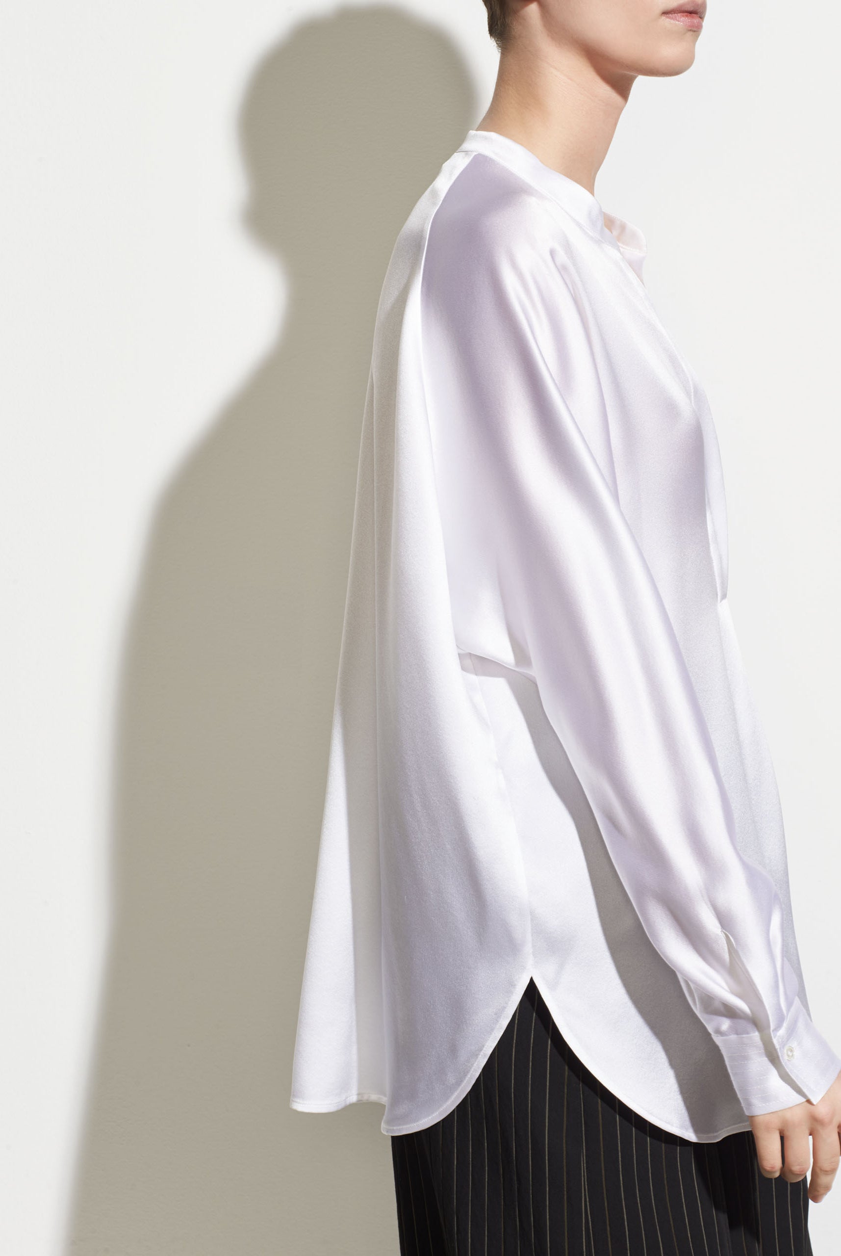 Band Collar Silk Blouse - Optic White by Vince — view 3