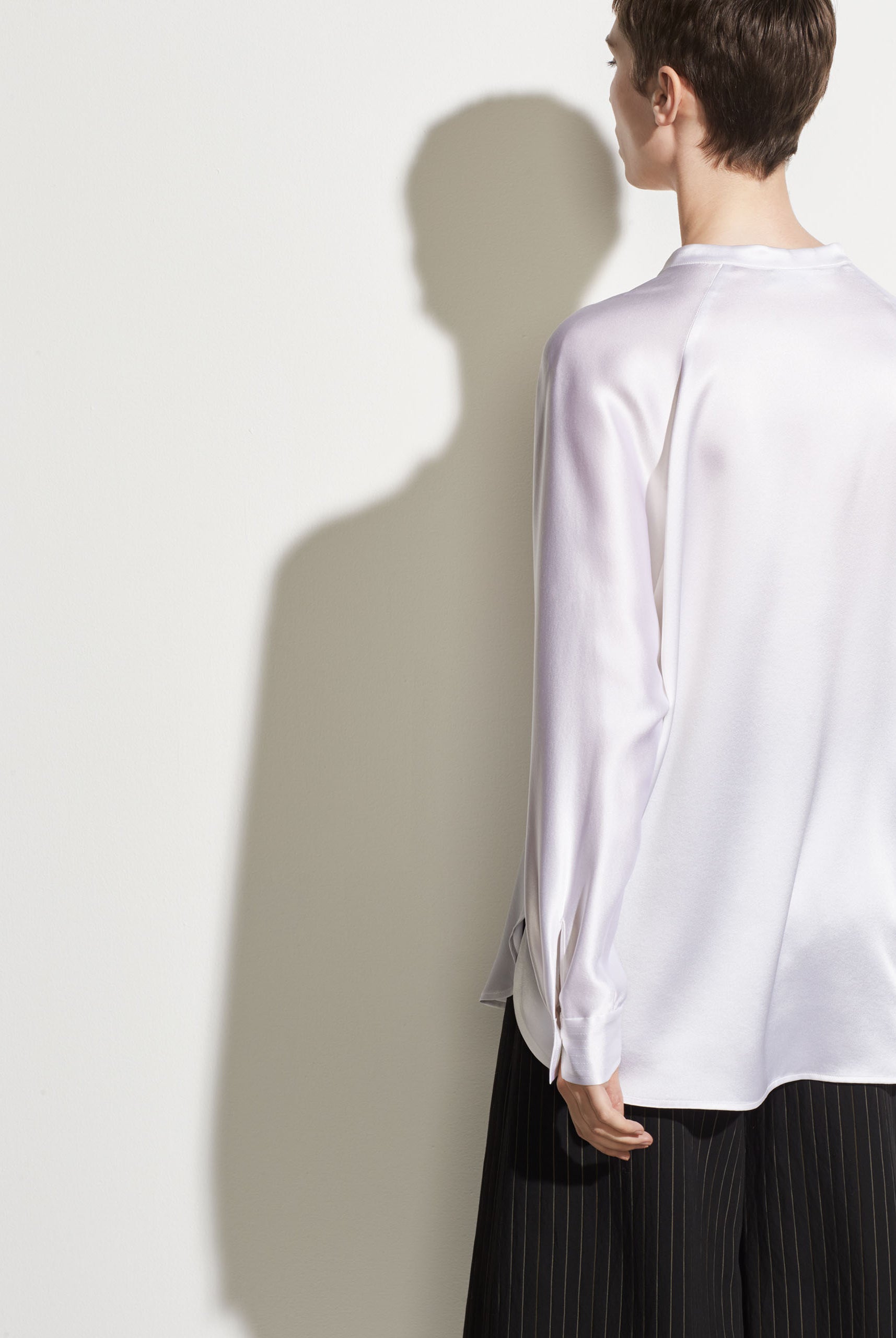 Band Collar Silk Blouse - Optic White by Vince — view 4
