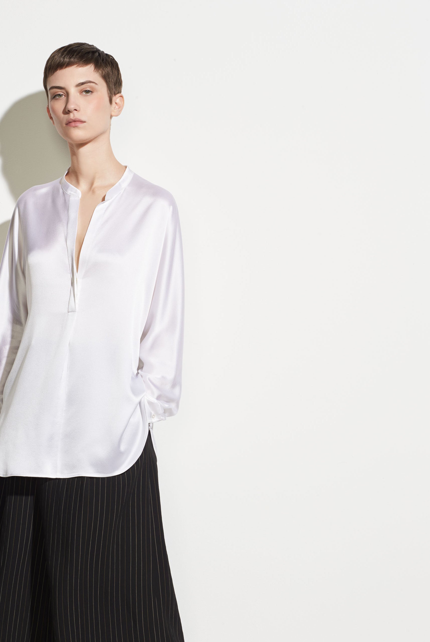 Band Collar Silk Blouse - Optic White by Vince | 25 South Boutiques