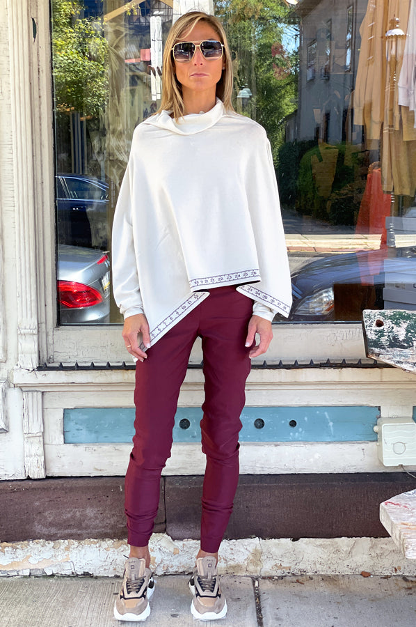 Stretch Linen Long Leggings - Burgundy by Sarah Pacini — view 3