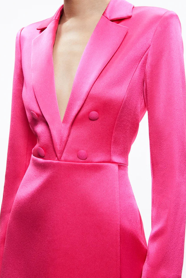 Mayra Notch Collar Tuxedo Short Romper - Candy by Alice & Olivia — view 5
