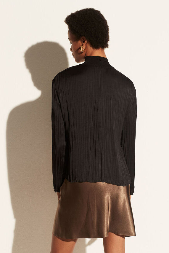Rib Mock Neck Satin Long Sleeve - Black by Vince — view 4