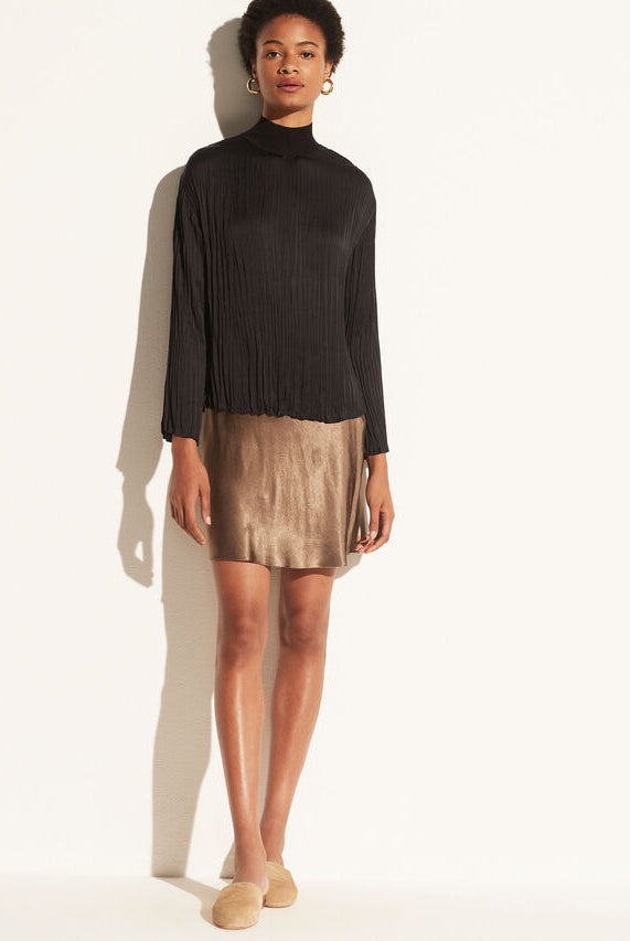 Rib Mock Neck Satin Long Sleeve - Black by Vince | 25 South Boutiques