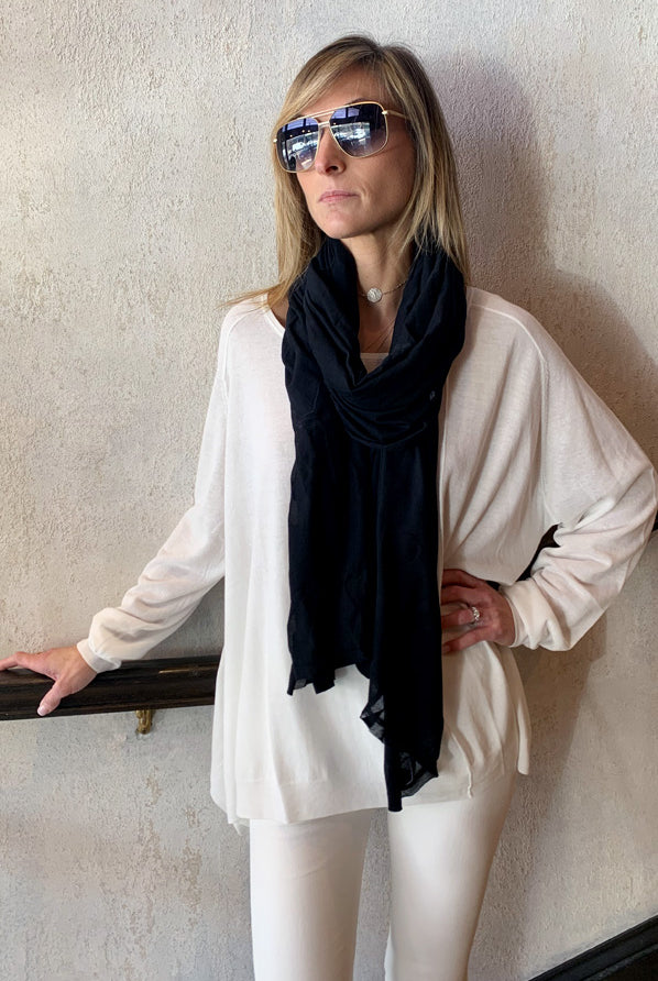 Sheer Print Scarf - Black by Rundholz — view 3