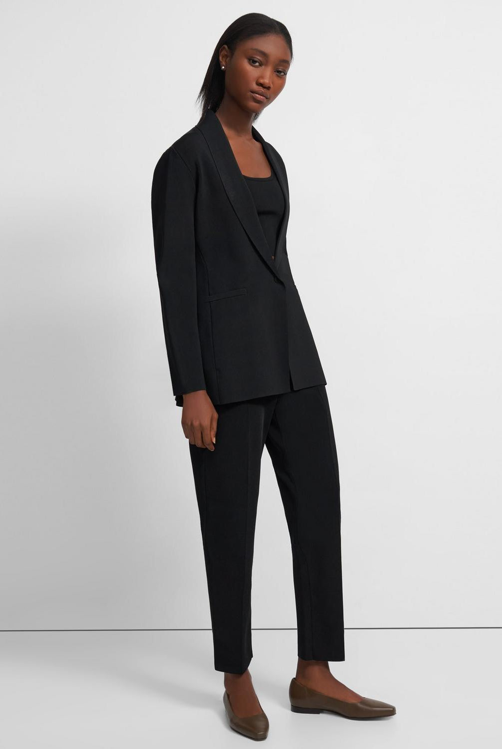 Stretch Knit Etiennette Blazer - Black by Theory — view 4