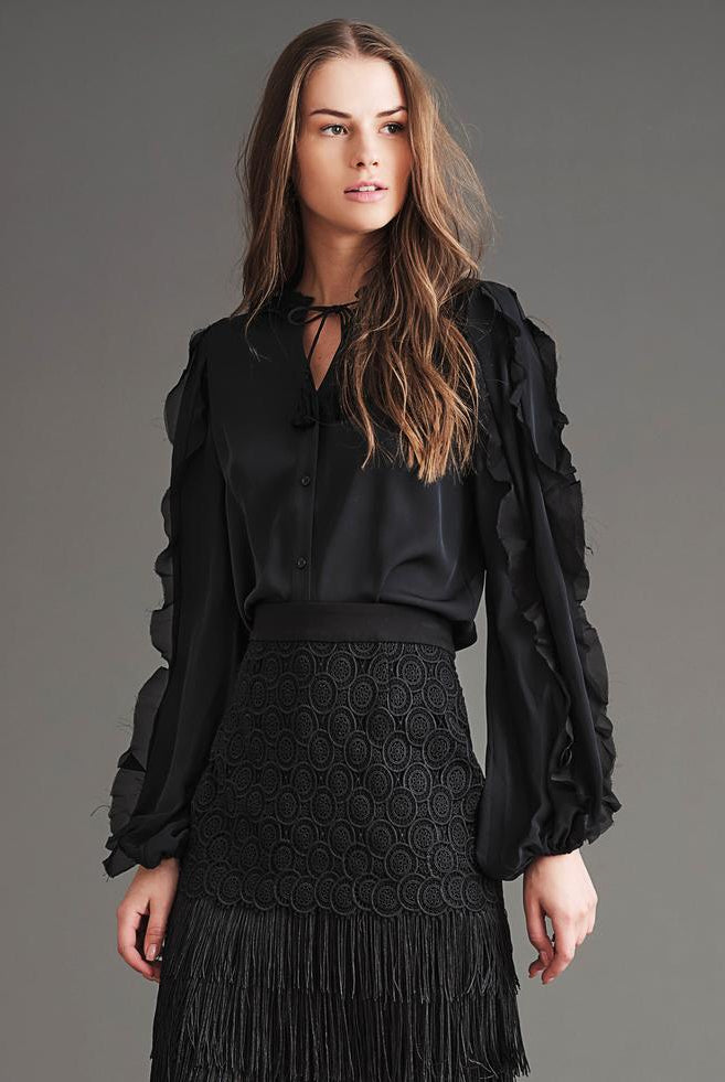 Phoebe Button Down Blouse - Black by Haute Hippie | 25 South Boutiques