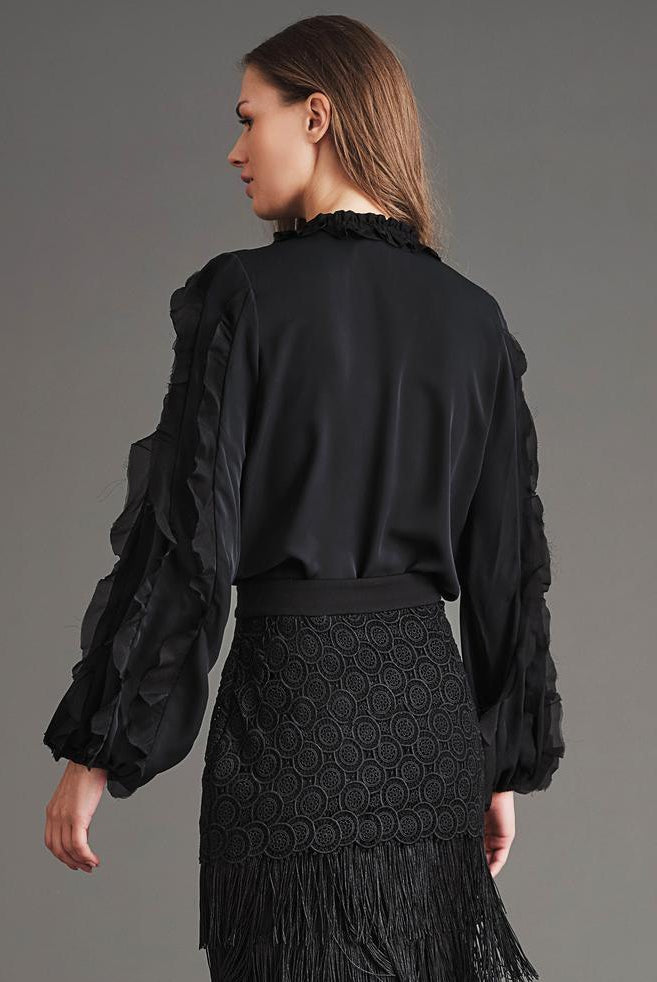 Phoebe Button Down Blouse - Black by Haute Hippie — alternate view
