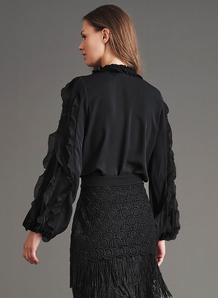 Phoebe Button Down Blouse - Black by Haute Hippie — alternate view