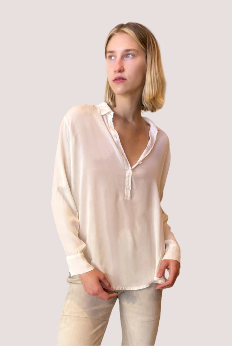 Quarter Button Down Silk Shirt - White by Private 0204 | 25 South Boutiques