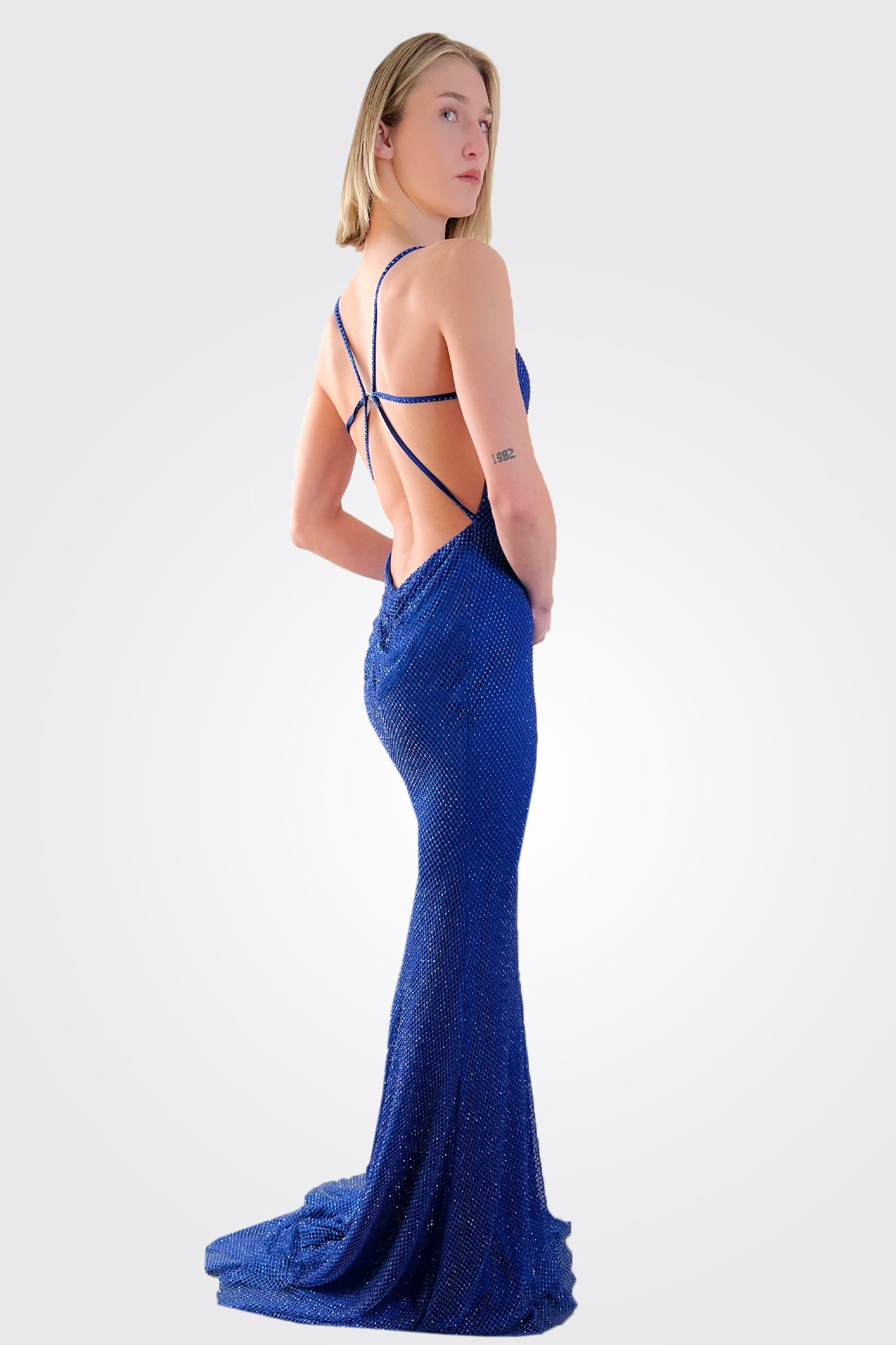 High Slit Strap Back Dress - Royal Blue by Jovani — alternate view
