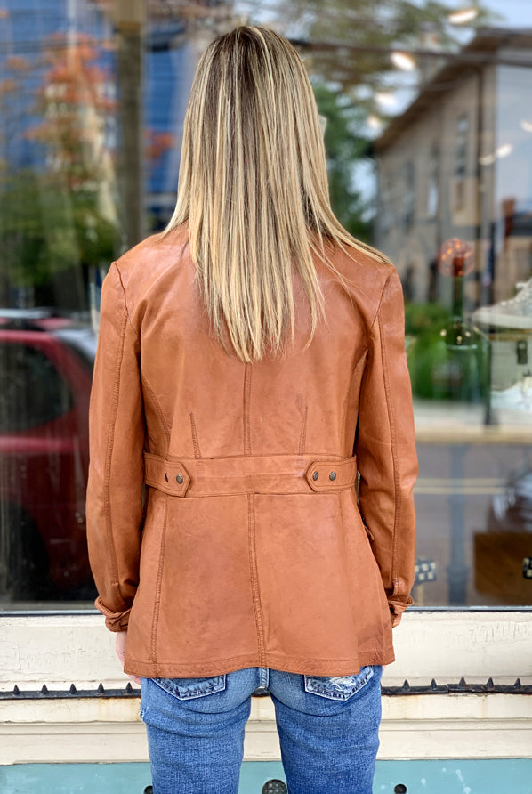 Delphine Leather Jacket - Cognac by C`est Fini — view 3