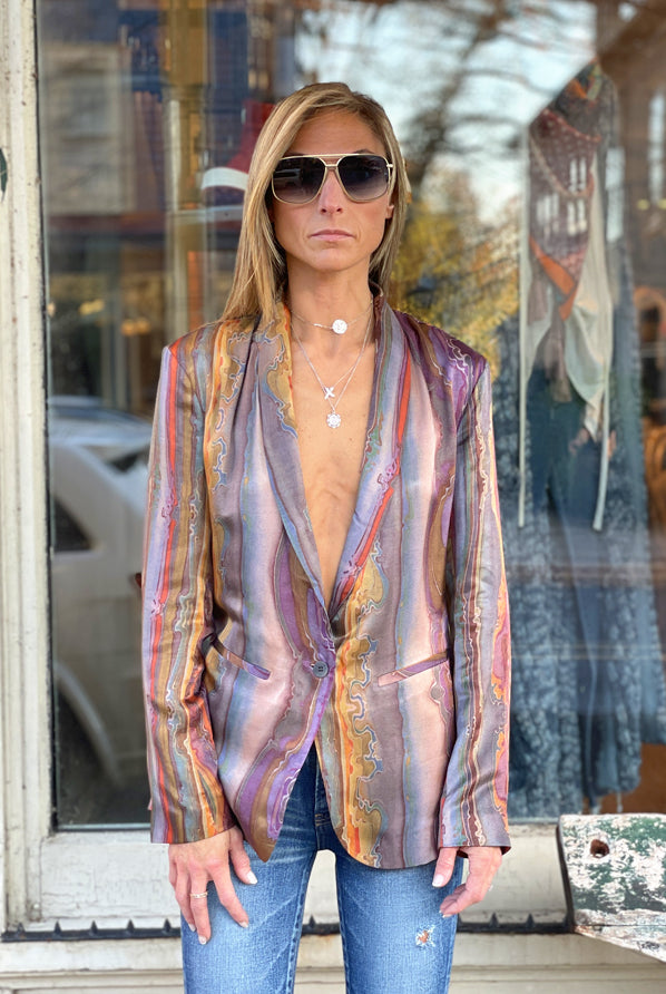 Lost Horizon Printed Chiffon Blazer - Multi by Burning Torch — alternate view