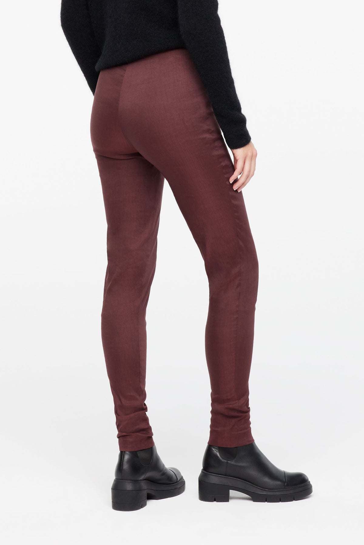 Stretch Linen Long Leggings - Burgundy by Sarah Pacini — alternate view