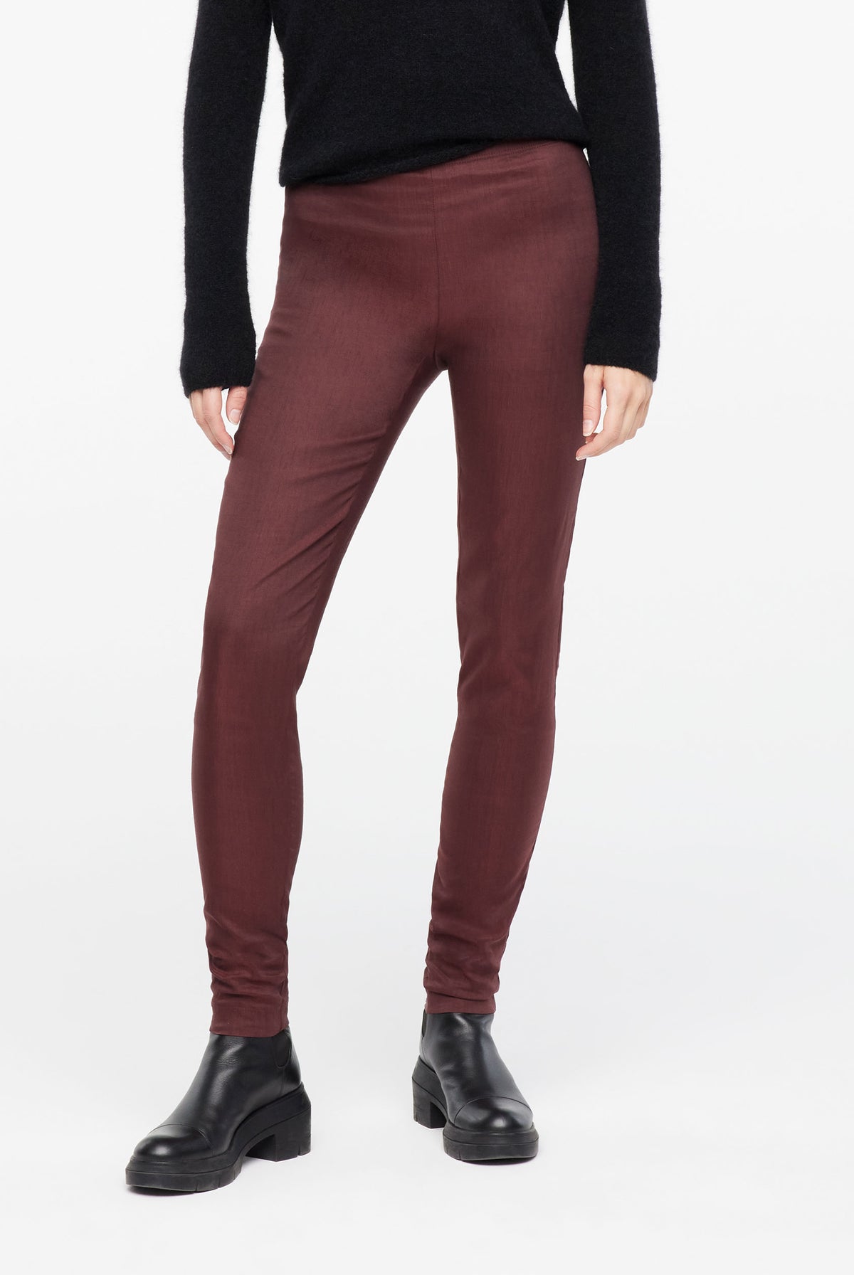 Stretch Linen Long Leggings - Burgundy by Sarah Pacini | 25 South Boutiques