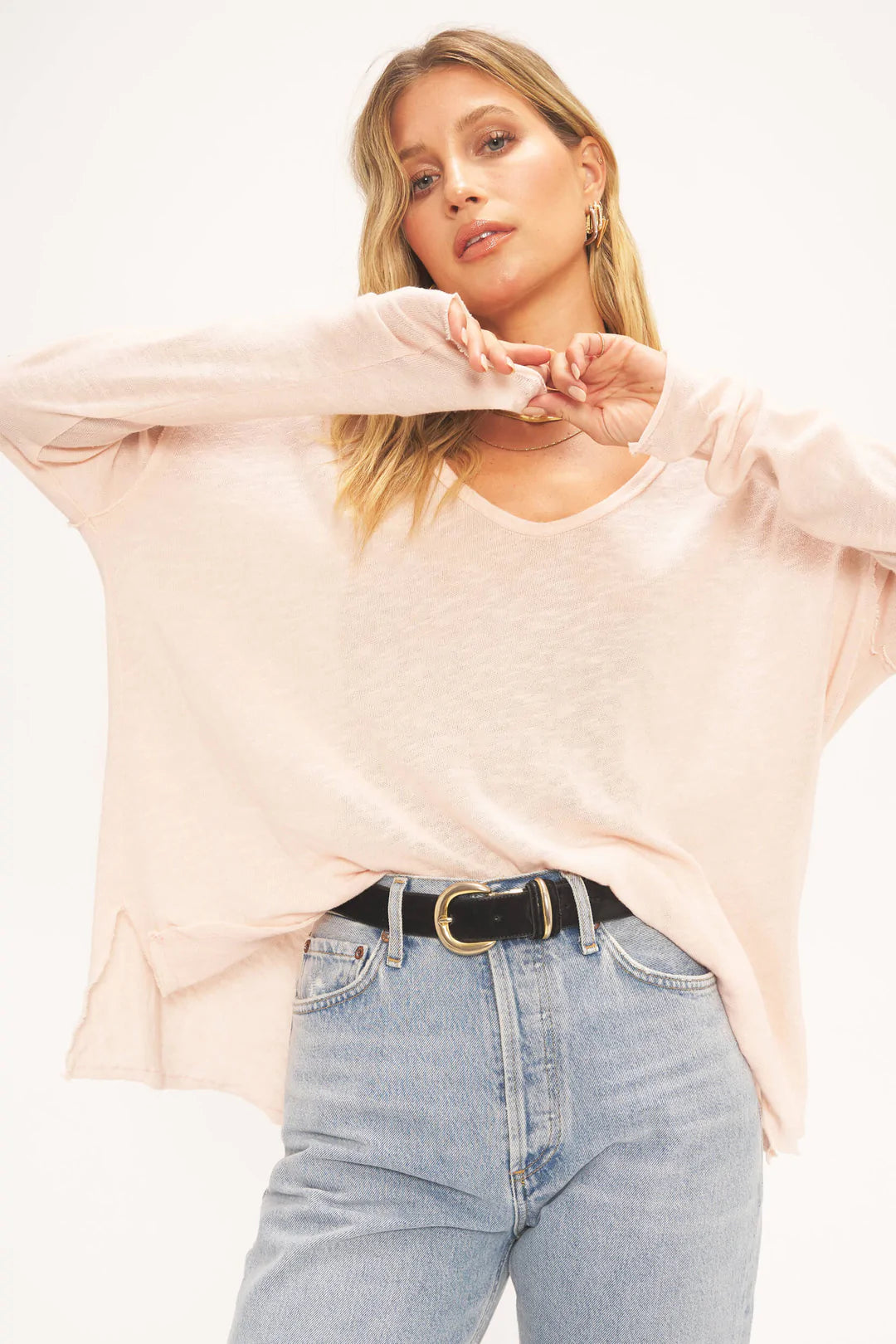 Mae Textured Relaxed V Neck L/S - Cameo Rose by Project Social T | 25 South Boutiques