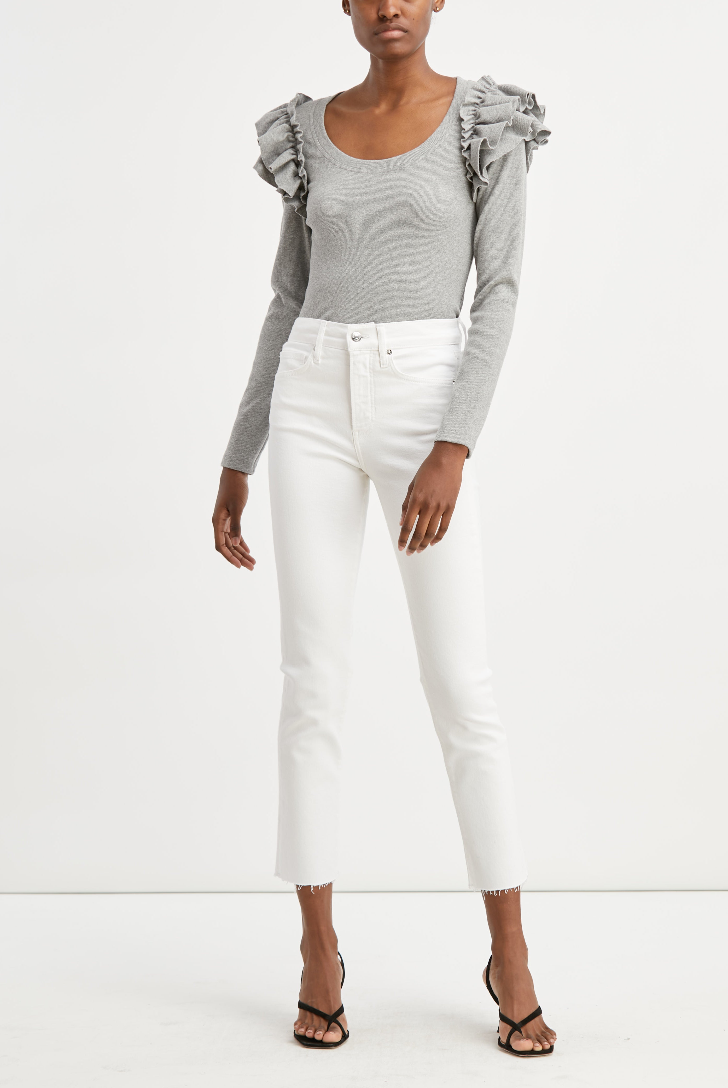 Carly Kick-Flare Raw Hem Jean - White by Veronica Beard | 25 South Boutiques
