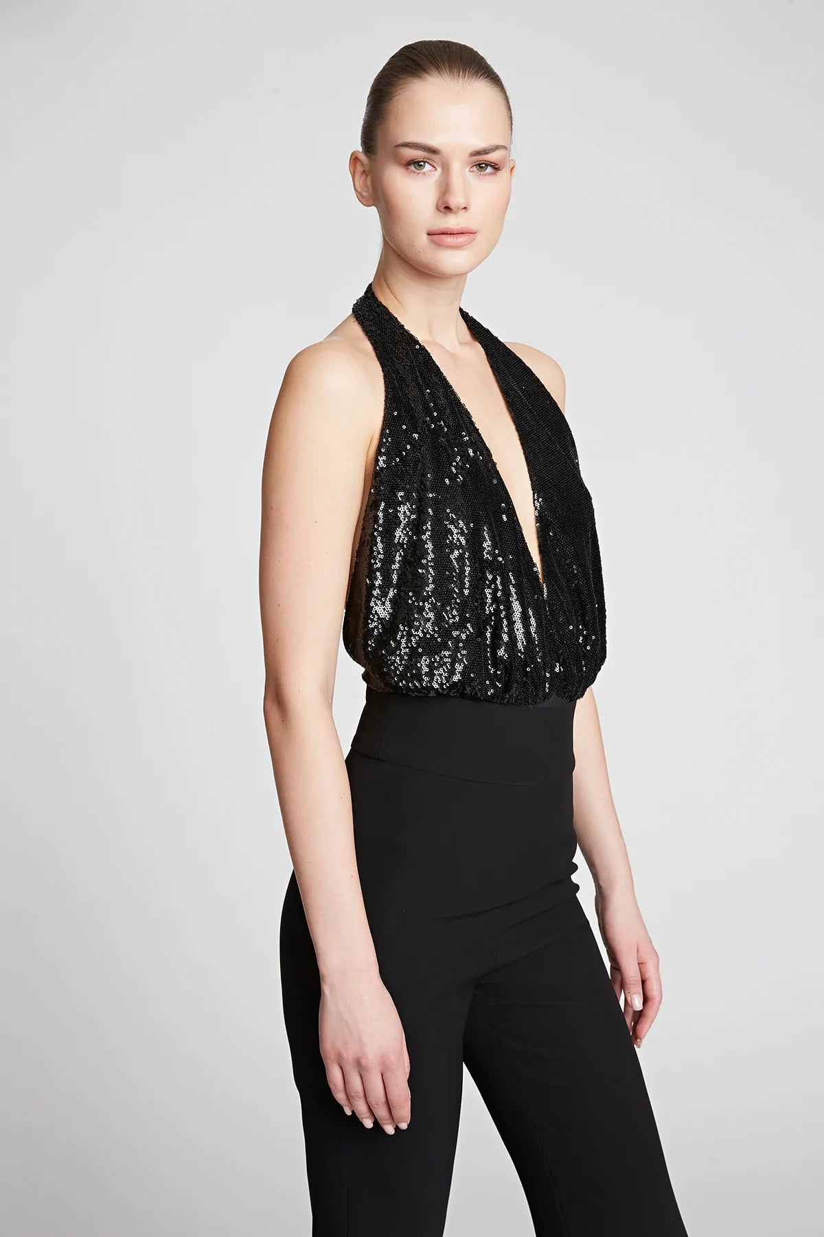 Cary Sequin Bodysuit - Black by Halston — view 6