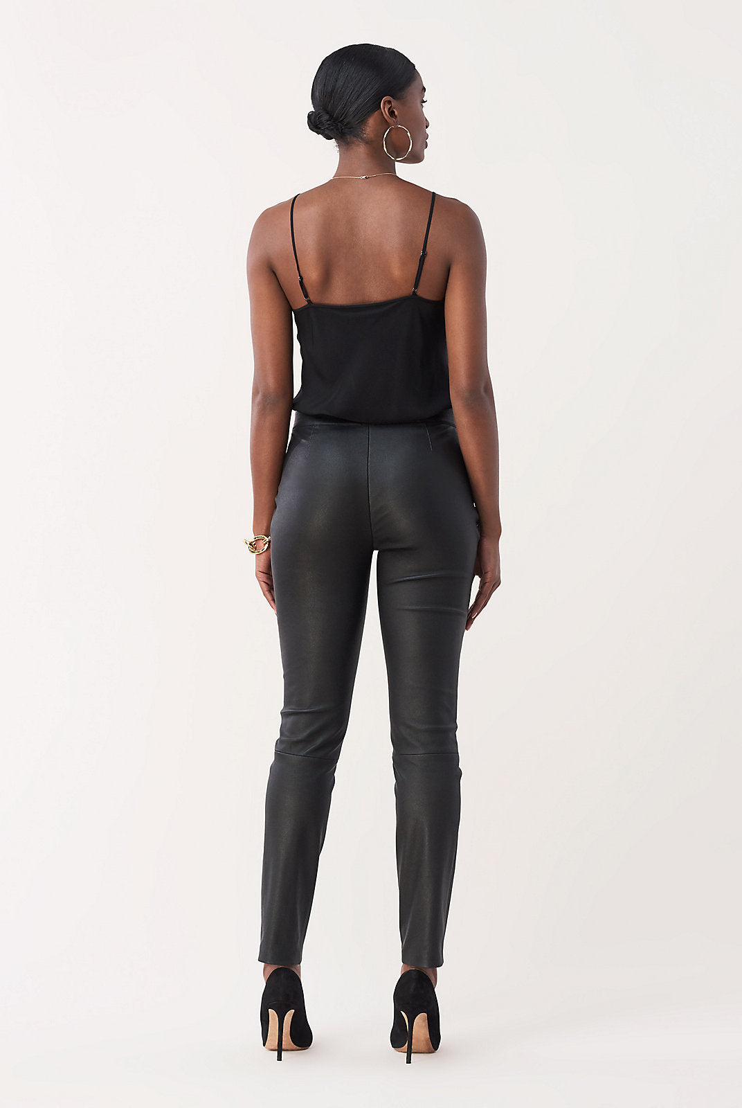 Claudia Stretch Leather Skinny Pant - Black by Diane Von Furstenberg DVF — view 3