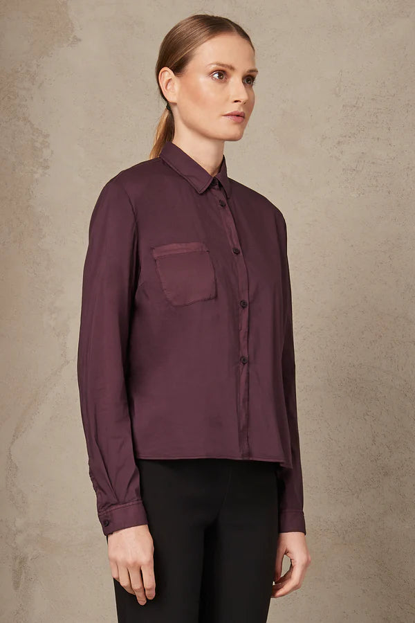 Stretch Cotton Oversize Shirt - Burgundy by Transit Par-Such — view 3
