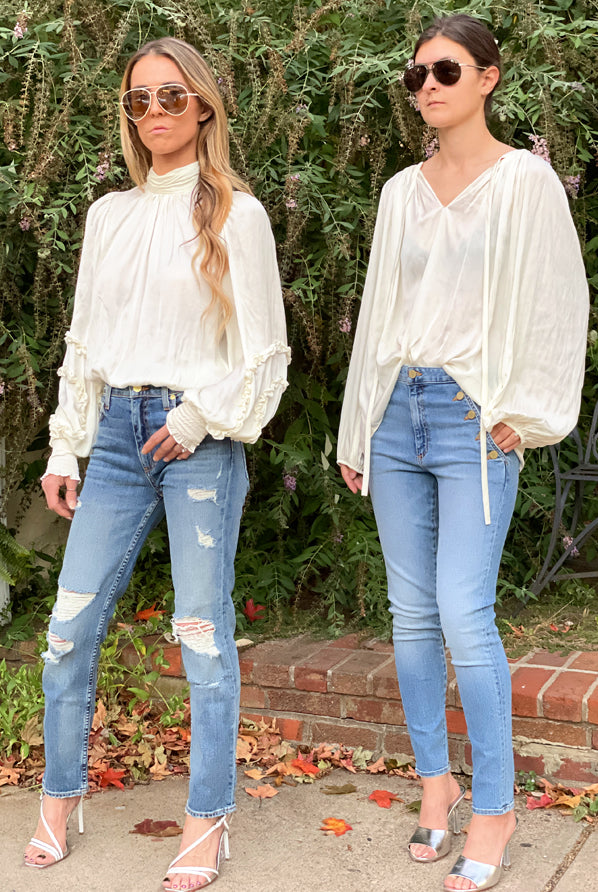 Shiny Paris Long Sleeve Blouse - Cream by Ramy Brook — view 3