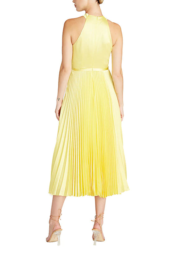 Crossover Neckline Satin Midi Dress - Lemon by ML Monique Lhuillier — view 4