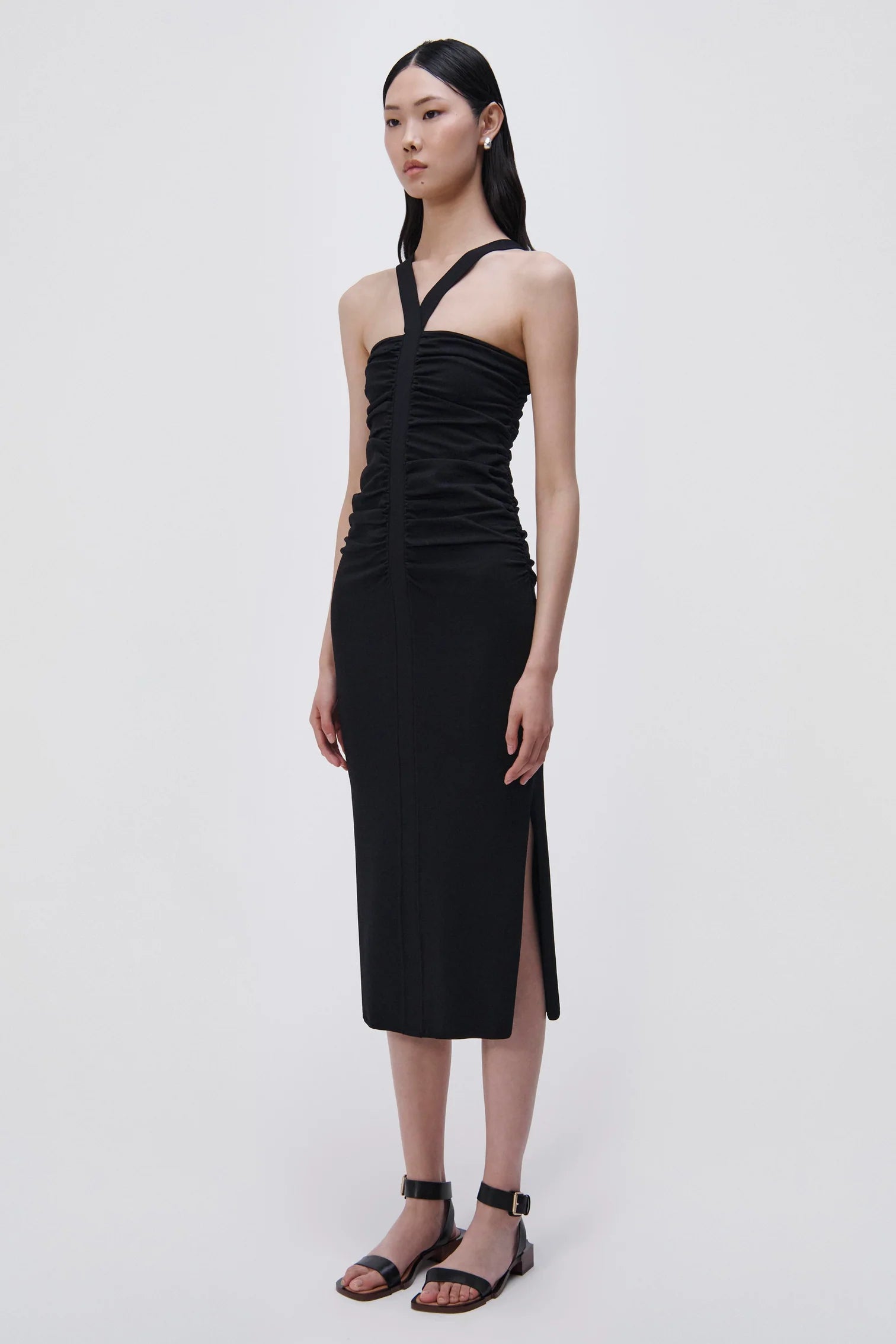 Darya Compact Rib Midi Dress - Black by Jonathan Simkhai — view 3